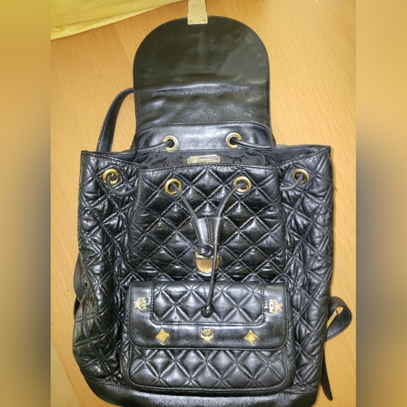MCM Black Quilted Backpack w gold tone hardware - Picture 12 of 16